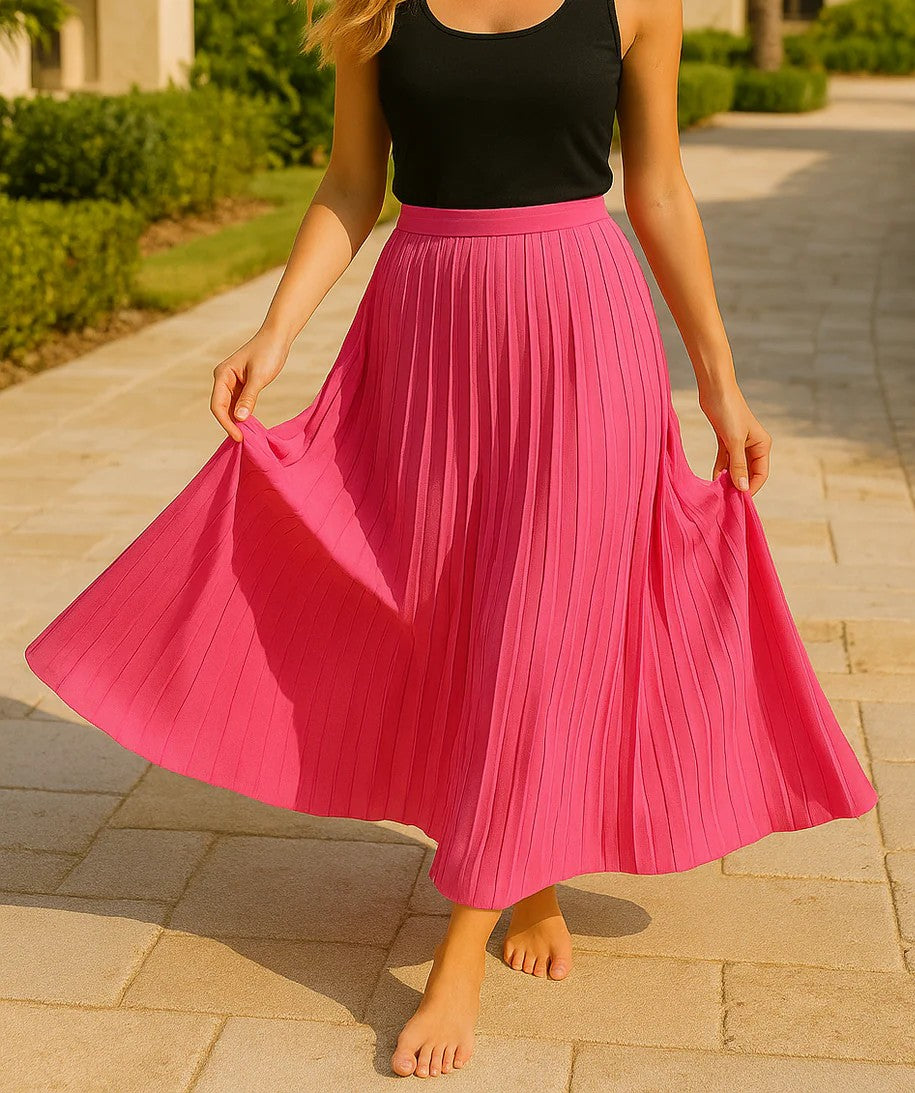 Fluorescent Pink Pleated Skirt