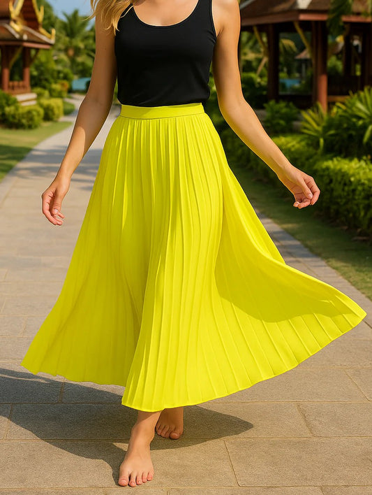 Florescent Yellow Pleated Skirt